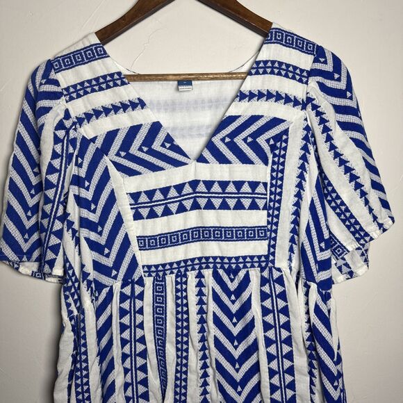 Old Navy Blue White Southwest Print Dress Women's Size Medium Knee Length - Picture 2 of 14